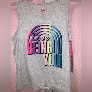 Girls size L 12-14 tank top. Rainbow graphics says “ LOVE BEING YOU” sparkly fun